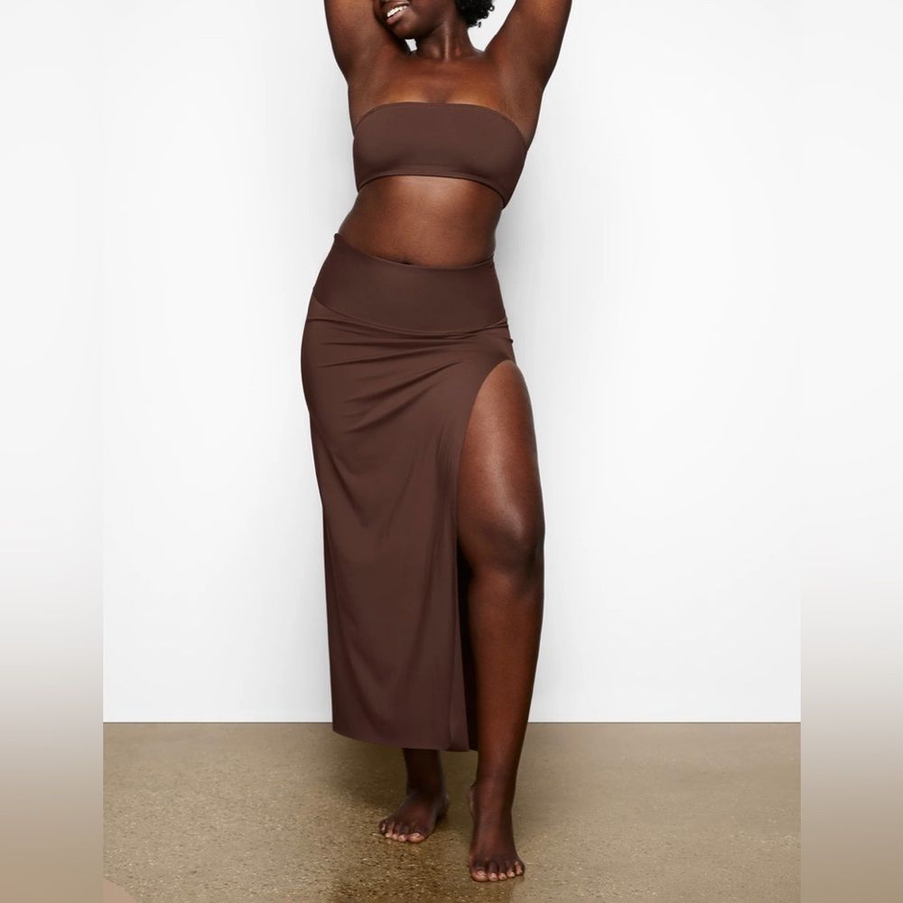 Skims Kim Kardashian Shaping Swim Long Skirt Size Large Cocoa Maxi High Rise